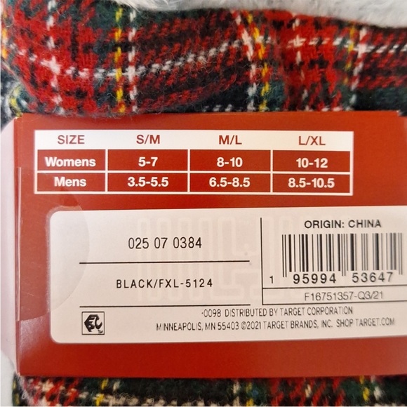 NEW! Adult Tartan Faux Shearling Lined Pull-On Slipper Socks w/Grip Size M/L - Picture 4 of 8